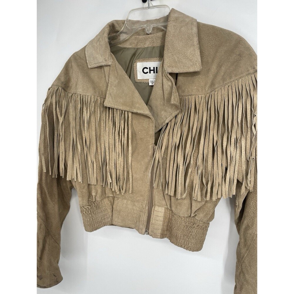 Vintage 80s Western Fringe Suede Leather Cropped Jacket Chia Boho Rodeo Cowgirl - Picture 2 of 16